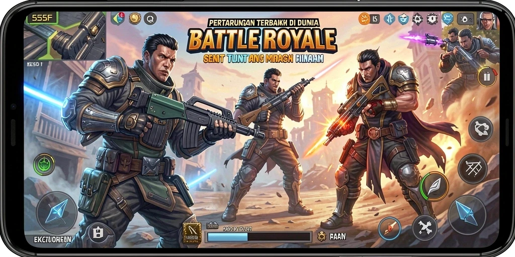 Gameplay seru di medan perang 555F dengan aksi Battle Royale.