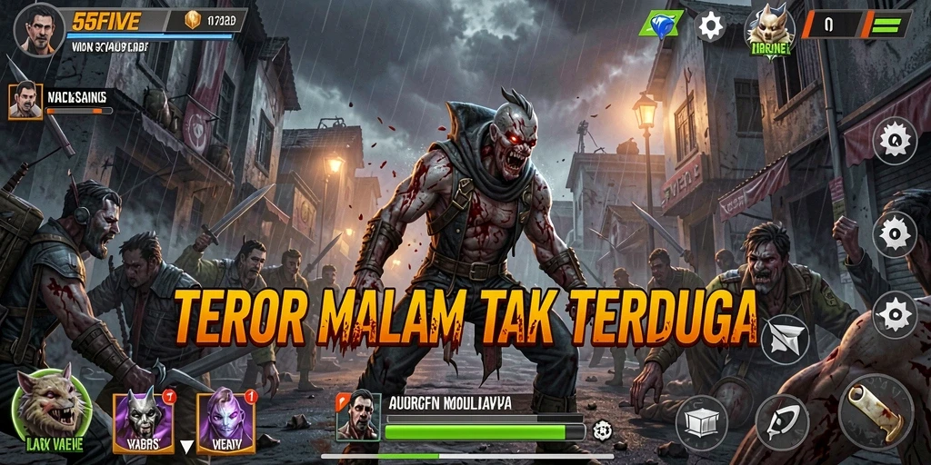 Tampilan gameplay mencekam dalam 55FIVE dengan suasana menyeramkan.