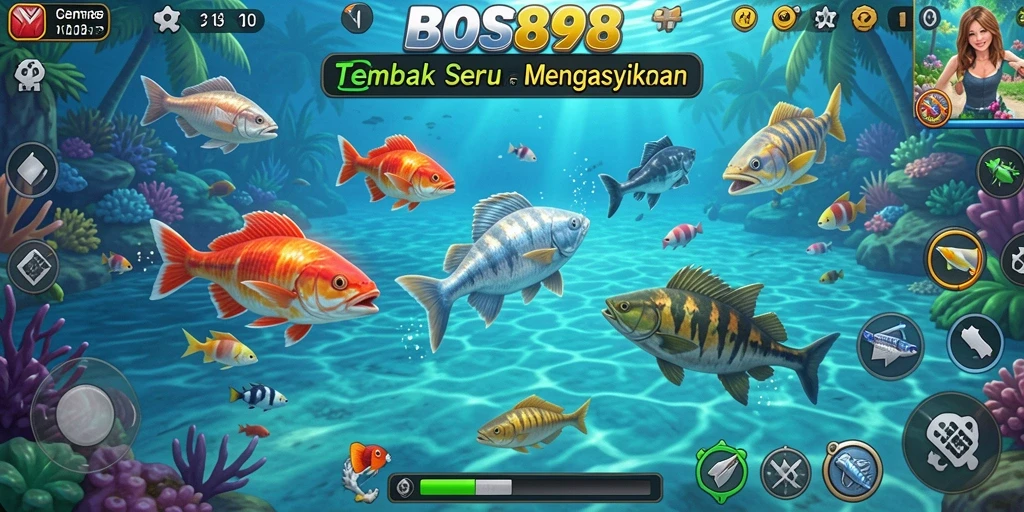 Tampilan gameplay seru dalam BOS898 saat menembak ikan.