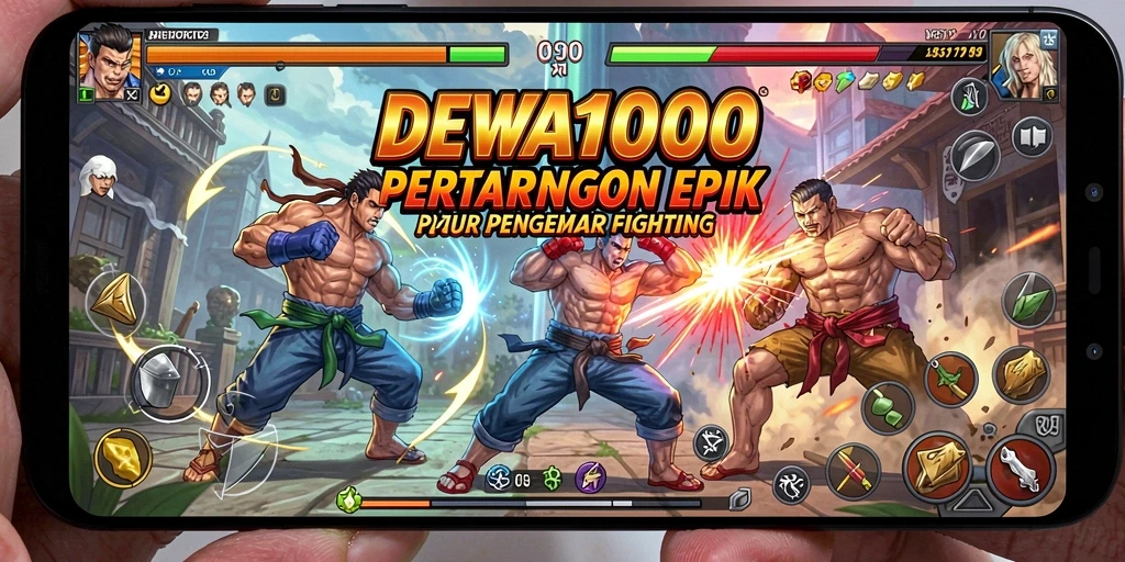Gameplay penuh aksi di DEWA1000 dengan karakter bertarung.