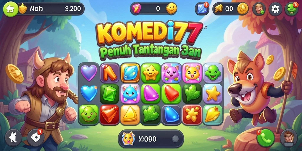 Tampilan gameplay Match-3 KOMEDI77 yang seru dan mengasyikkan.