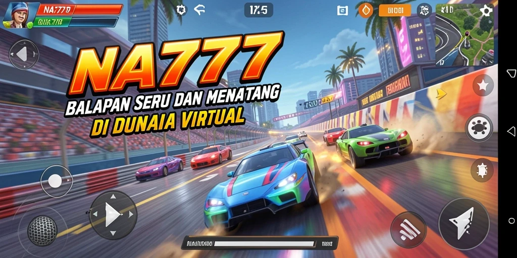 Tampilan gameplay NA777 yang mendebarkan dengan aksi balap intens.
