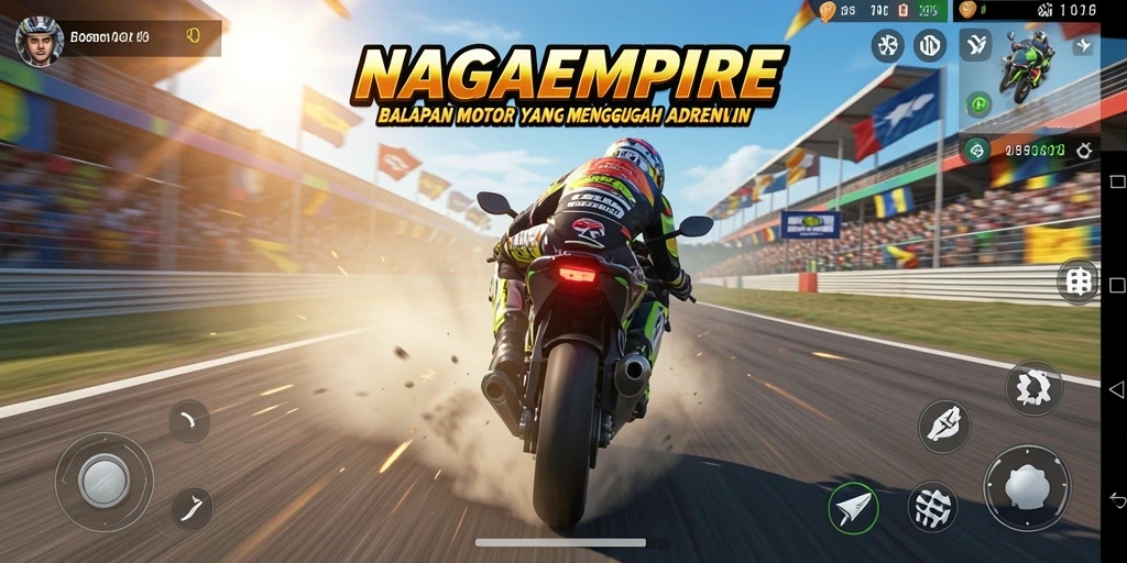 Tampilan mendebarkan dari gameplay balapan motor di NAGAEMPIRE.