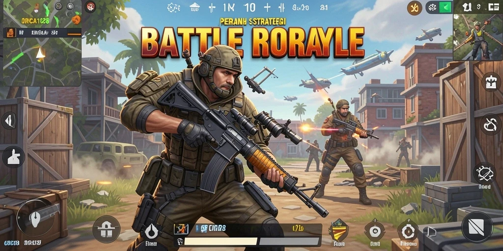Screenshot gameplay ORCA128 yang menunjukkan aksi intens dalam pertarungan Battle Royale.