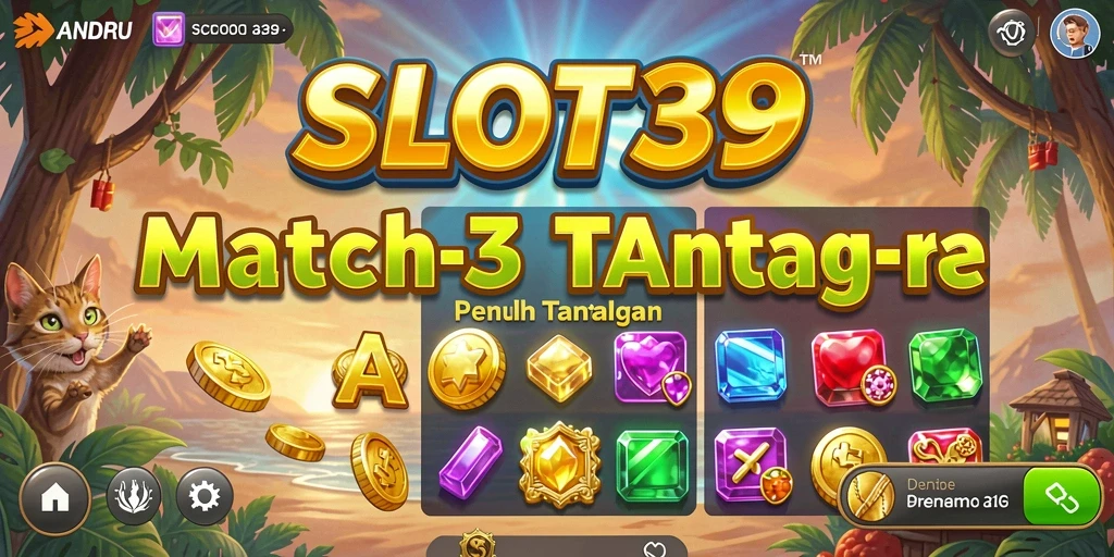 Tampilan gameplay SLOT39 yang penuh warna dan tantangan Match-3.
